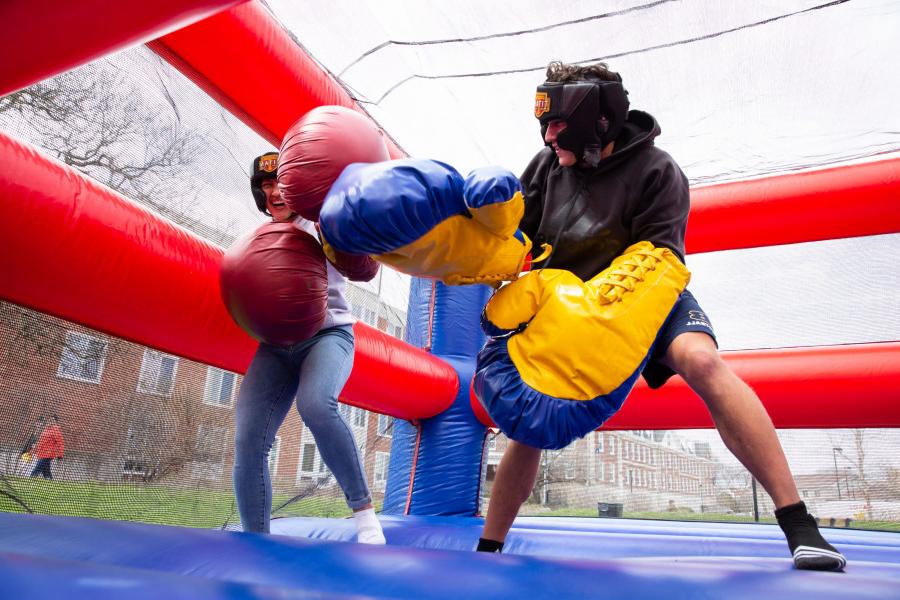 Beloiters put on super-sized boxing gloves to playfully outpunch their competitors.